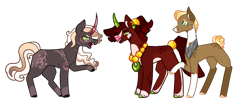 Size: 1280x535 | Tagged: safe, artist:loutro, imported from derpibooru, oc, oc only, earth pony, pony, unicorn, argument, crystal horn, curved horn, ear piercing, earring, female, horn, jewelry, magical gay spawn, male, mare, necklace, offspring, parent:big macintosh, parent:king sombra, parents:sombratosh, peytral, piercing, scar, siblings, simple background, stallion, sweat, sweatdrop, transparent background, trio