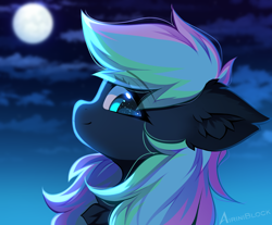 Size: 1910x1584 | Tagged: safe, artist:airiniblock, imported from derpibooru, oc, oc only, pegasus, pony, bust, chest fluff, ear fluff, female, icon, mare, moon, night, portrait, rcf community, solo, stars