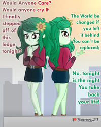 Size: 1539x1937 | Tagged: safe, artist:tabrony23, imported from derpibooru, wallflower blush, human, equestria girls, clothes, commission, female, looking down, looking up, lyrics, patreon, patreon logo, sad, signature, smiling, text