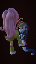 Size: 1080x1920 | Tagged: safe, artist:palmman529, imported from derpibooru, fluttershy, rainbow dash, human, equestria girls, 3d, blender, boots, clothes, duo, female, fetish, shoes, socks, tickle fetish, tickling