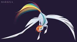 Size: 3485x1920 | Tagged: safe, artist:marbola, imported from derpibooru, rainbow dash, pegasus, pony, female, large wings, solo, tail, wings