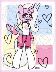 Size: 2550x3300 | Tagged: safe, artist:bloodysticktape, imported from derpibooru, oc, oc:floports, semi-anthro, unicorn, clothes, ear piercing, eyeshadow, female, freckles, makeup, nasa, piercing, solo