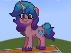 Size: 1280x961 | Tagged: safe, imported from derpibooru, izzy moonbow, pony, unicorn, pony town, g5, horn, minecraft, minecraft pixel art, pixel art, smiling, solo