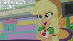 Size: 1920x1080 | Tagged: safe, edit, edited screencap, editor:quoterific, imported from derpibooru, screencap, applejack, human, equestria girls, equestria girls series, rollercoaster of friendship, applejack's hat, cowboy hat, female, geode of super strength, hat, magical geodes, open mouth, solo