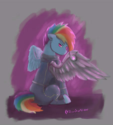 Size: 5000x5500 | Tagged: safe, artist:dastradraw, imported from derpibooru, rainbow dash, pegasus, pony, alternate timeline, amputee, apocalypse dash, artificial wings, augmented, crystal war timeline, prosthetic limb, prosthetic wing, prosthetics, solo, wings