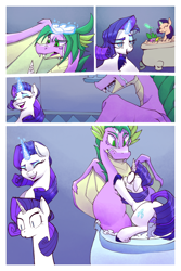 Size: 1200x1799 | Tagged: safe, artist:doorpapu, imported from derpibooru, rarity, spike, dragon, pony, comic:warm embrace, comic, female, male, older, older rarity, older spike, shipping, sparity, straight