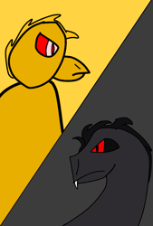 Size: 1181x1748 | Tagged: safe, artist:kevan94, imported from derpibooru, oc, oc:kevan, oc:plague, phoenix, serpent, 1000 hours in ms paint, split screen, two sides