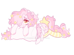 Size: 1280x960 | Tagged: safe, artist:lynesssan, imported from derpibooru, oc:sleepy stars, pegasus, pony, clothes, colored wings, deviantart watermark, female, lying down, mare, obtrusive watermark, pillow, prone, socks, solo, striped socks, two toned wings, watermark, wings