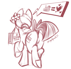 Size: 907x877 | Tagged: safe, artist:applepost67, imported from derpibooru, oc, oc only, earth pony, pony, bow, butt, cake, emote story, featureless crotch, female, food, mare, monochrome, mouth hold, pictogram, plot, raised hoof, raised tail, rear view, simple background, solo, tail, tail bow, underhoof, walking