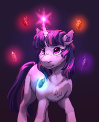 Size: 1181x1458 | Tagged: safe, artist:eggoatt, imported from twibooru, twilight sparkle, pony, unicorn, cutie mark, element of generosity, element of honesty, element of kindness, element of laughter, element of loyalty, element of magic, elements of harmony, female, image, levitation, looking up, magic, magic aura, png, simple background, solo, telekinesis, unicorn twilight