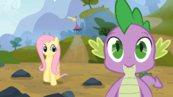 Size: 1280x720 | Tagged: safe, imported from derpibooru, screencap, fluttershy, spike, dragon, pegasus, pony, season 3, spike at your service, animated, duo, faint, female, gif, male, mare, reaction image, shrunken pupils
