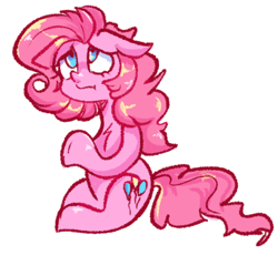 Size: 680x625 | Tagged: safe, artist:kreeeeeez, imported from derpibooru, pinkie pie, earth pony, alternate hairstyle, doodle, female, meta, sitting, solo, solo female, twitter