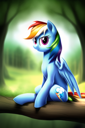 Size: 512x768 | Tagged: safe, imported from derpibooru, rainbow dash, pony, ai content, ai generated, generator:novelai, generator:stable diffusion, sitting, wings