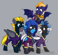 Size: 2360x2250 | Tagged: safe, artist:rutkotka, imported from derpibooru, oc, oc only, oc:blaze (shadowbolt), oc:whirlwind flux, bat pony, pegasus, pony, bat pony oc, clothes, costume, pegasus oc, shadowbolts, shadowbolts costume