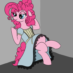 Size: 2500x2500 | Tagged: safe, artist:legendoflink, imported from derpibooru, pinkie pie, earth pony, pony, alternate hairstyle, clothes, crossed legs, dress, female, floppy ears, frilly dress, heart, heart eyes, leaning back, lidded eyes, mare, pinktober, simple background, solo, wingding eyes