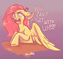 Size: 1611x1508 | Tagged: safe, artist:unfinishedheckery, imported from derpibooru, fluttershy, pegasus, pony, blushing, digital art, female, flutterbitch, mare, mean girls, open mouth, solo, spread wings, wings