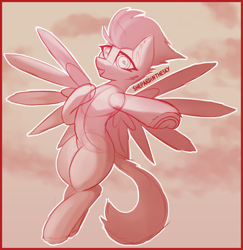 Size: 1740x1788 | Tagged: safe, artist:shepardinthesky, imported from derpibooru, spitfire, pegasus, pony, female, flying, heart, heart eyes, hoof on chest, looking at you, mare, reaching, sketch, solo, spread wings, wingding eyes, wings