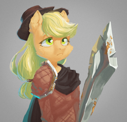 Size: 1873x1795 | Tagged: safe, artist:haku nichiya, imported from derpibooru, applejack, anthro, earth pony, simple background, solo, sword, weapon