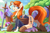 Size: 2480x1617 | Tagged: safe, artist:nignogs, imported from derpibooru, imported from ponybooru, oc, oc only, oc:anon, oc:ginger scotch, oc:nordpone, breezie, earth pony, human, blushing, damsel in distress, fanfic art, female, freckles, grin, guardsmare, hoof boots, imported from ponerpics, male, mare, outdoors, rescue, reversed gender roles equestria, royal guard, size difference, smiling, smug, sweat, sword, tied up, tree, weapon