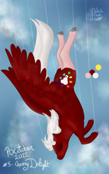 Size: 2500x4000 | Tagged: safe, artist:loopina, imported from derpibooru, oc, oc:cherry delight, fly, insect, pegasus, female, pocctober, serene, simple background, sky, solo, to fall