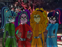 Size: 2560x1920 | Tagged: safe, artist:rdj1995, imported from derpibooru, adagio dazzle, aria blaze, sci-twi, sonata dusk, twilight sparkle, human, equestria girls, clothes, costume, halloween, holiday, the dazzlings, totally spies