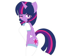 Size: 1294x1161 | Tagged: artist needed, source needed, safe, alternate version, imported from derpibooru, twilight sparkle, alicorn, anthro, blushing, clothes, female, no source available, one eye closed, school uniform, schoolgirl, side view, simple background, solo, thigh socks, transparent background, twilight sparkle (alicorn), wing fluff, wings, wink