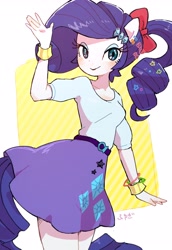 Size: 2200x3200 | Tagged: safe, artist:fuyugi, imported from derpibooru, rarity, human, equestria girls, bracelet, jewelry, looking at you, ponied up, ribbon, smiling, solo