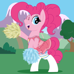 Size: 2500x2500 | Tagged: safe, artist:legendoflink, imported from derpibooru, pinkie pie, earth pony, pony, alternate hairstyle, bipedal, cheerleader, cheerleader outfit, cheerleader pinkie, clothes, cute, diapinkes, female, heart, heart eyes, looking at you, mare, one eye closed, open mouth, open smile, outdoors, pinktober, pom pom, ponytail, skirt, smiling, socks, solo, wingding eyes, wink, winking at you