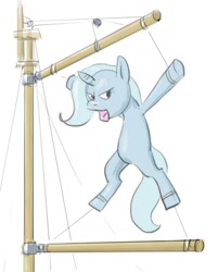 Size: 402x500 | Tagged: safe, artist:adeptus-monitus, imported from derpibooru, trixie, pony, unicorn, pun, sail, simple background, solo, tied up, trixail, white background