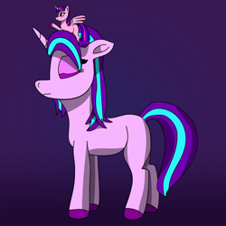 Size: 2000x1998 | Tagged: safe, artist:timcryt, imported from derpibooru, starlight glimmer, twilight sparkle, alicorn, pony, unicorn, simple background, size difference, twilight sparkle (alicorn)