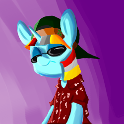 Size: 1000x1000 | Tagged: safe, artist:anonymous, imported from derpibooru, oc, oc:terri softmare, unicorn, cap, clothes, hat, simple background, sunglasses, terry davis