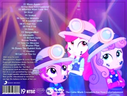 Size: 640x480 | Tagged: safe, edit, edited screencap, imported from derpibooru, screencap, apple bloom, bon bon, scootaloo, sweetie belle, sweetie drops, human, equestria girls, adam lambert, album, album cover, cd, clothes, cover, cutie mark crusaders, lip sync, miner, secret agent sweetie drops, space, the cmc's cutie marks