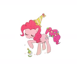 Size: 2400x2400 | Tagged: safe, artist:fuyugi, imported from derpibooru, pinkie pie, earth pony, pony, eyes closed, flower, hat, open mouth, party hat, simple background, solo, white background