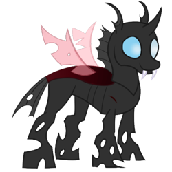 Size: 500x500 | Tagged: safe, artist:bjsampson, imported from derpibooru, oc, oc only, oc:coxa, changeling, anisocoria, changeling oc, male, red changeling, scar, simple background, smiling, solo, transparent background