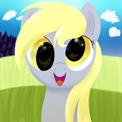 Size: 3000x3000 | Tagged: safe, artist:bjsampson, imported from derpibooru, derpy hooves, pegasus, pony, cloud, female, looking at you, mountain, mountain range, smiling, solo