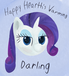 Size: 1018x1123 | Tagged: safe, artist:bjsampson, imported from derpibooru, rarity, unicorn, christmas, darling, female, hearth's warming, holiday, looking at you, smiling, solo, text