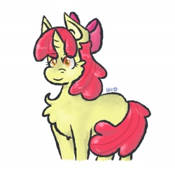 Size: 1929x1929 | Tagged: safe, artist:ttcrystalvixen, imported from derpibooru, apple bloom, pony, unicorn, chest fluff, female, filly, foal, race swap, simple background, smiling, solo, white background