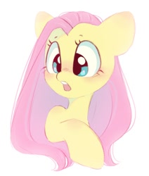 Size: 890x1050 | Tagged: safe, artist:melodylibris, imported from derpibooru, fluttershy, pegasus, pony, blushing, bust, cute, ear blush, female, looking at something, mare, open mouth, shocked, shyabetes, simple background, solo, turned head, white background