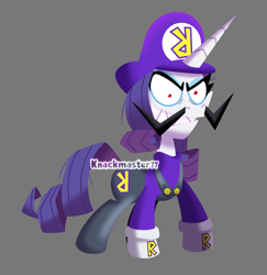 Size: 1644x1694 | Tagged: safe, artist:knackmaster77, imported from derpibooru, rarity, pony, unicorn, clothes, g4, gloves, overalls, shirt, solo, sproutity, undershirt, waluigi, waluigi's hat