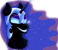 Size: 2048x1749 | Tagged: safe, artist:fandrawsart, imported from derpibooru, nightmare moon, pony, bust, smiling, solo