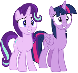 Size: 3000x2814 | Tagged: safe, artist:famousmari5, imported from derpibooru, twilight sparkle, alicorn, pony, unicorn, school daze, duo, high res, simple background, smiling, teeth, transparent background, twilight sparkle (alicorn), vector