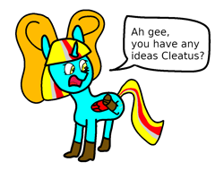 Size: 1088x870 | Tagged: source needed, safe, artist:alltheclovers, imported from derpibooru, oc, oc only, oc:terri softmare, alicorn, alicorn oc, boot, bow, hair bow, horn, simple background, solo, speech bubble, white background, wings