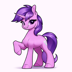 Size: 3200x3200 | Tagged: safe, artist:aquaticvibes, imported from derpibooru, amethyst star, sparkler, pony, unicorn, female, high res, mare, raised hoof, simple background, solo