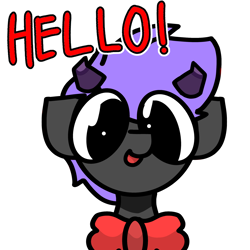 Size: 2000x2000 | Tagged: safe, artist:arche, imported from derpibooru, oc, oc only, oc:arche medley, demon, demon pony, pony, bowtie, cute, cutest pony alive, demon horns, devil horns, horns, open mouth, simple background, solo, transparent background