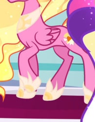 Size: 912x1168 | Tagged: source needed, safe, artist:galaxyswirlsyt, imported from derpibooru, luster dawn, princess cadance, alicorn, pony, alicornified, concave belly, cropped, female, folded wings, hoof shoes, legs, mare, needs more jpeg, older, pictures of legs, princess shoes, race swap, show accurate, slim, thin, wings