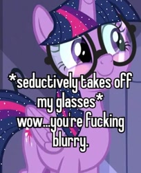 Size: 720x881 | Tagged: safe, artist:masquerade23271, edit, edited screencap, imported from derpibooru, screencap, twilight sparkle, alicorn, the ending of the end, cropped, glasses, reality ensues, solo, text, twilight sparkle (alicorn), vulgar
