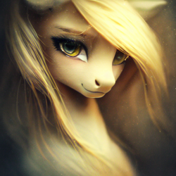 Size: 1024x1024 | Tagged: safe, editor:hawkeyethree, imported from derpibooru, oc, oc only, pony, ai content, ai generated, blonde, blonde mane, bust, female, generator:purplesmart.ai, generator:stable diffusion, looking at you, mare, portrait, smiling, solo, yellow coat, yellow eyes