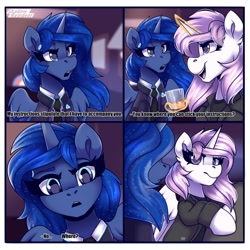 Size: 2000x2000 | Tagged: safe, artist:shadowreindeer, imported from derpibooru, princess celestia, princess luna, alicorn, pony, robot, robot pony, connor, connor luna, detroit: become human, dialogue, female, gynoid, rk800, text