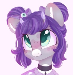 Size: 1009x1035 | Tagged: safe, artist:melodylibris, imported from derpibooru, oc, oc only, pony, choker, freckles, horns, solo