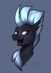 Size: 1326x1904 | Tagged: safe, artist:cmdrtempest, imported from derpibooru, oc, oc:dark skroll, hippogriff, bust, looking at each other, looking at someone, simple background, solo